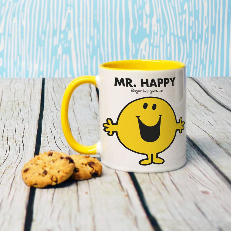 Mr. Happy Large Porcelain Colour Handle Mug (Lifestyle)