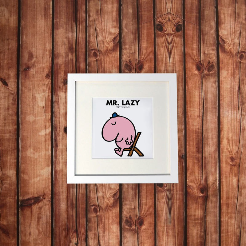 Mr. Lazy White Framed Print (Lifestyle)