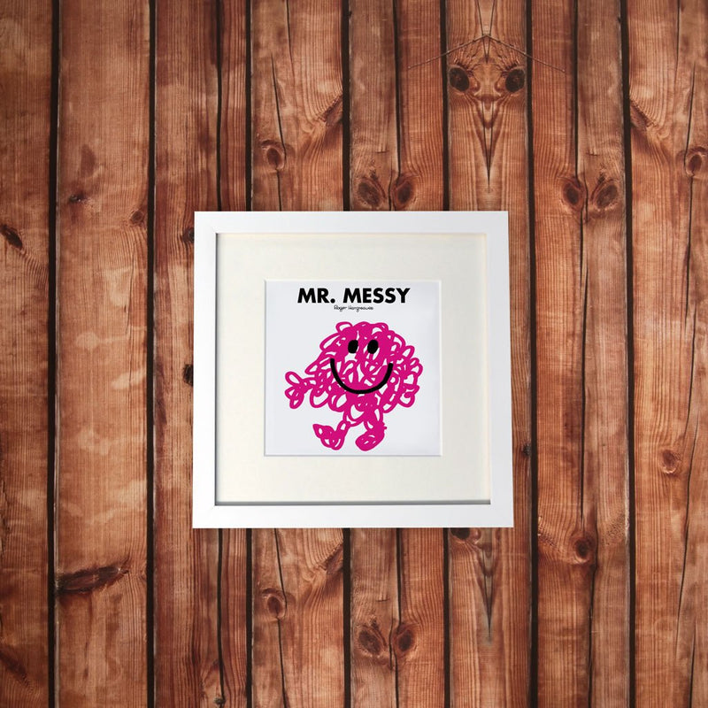 Mr. Messy White Framed Print (Lifestyle)