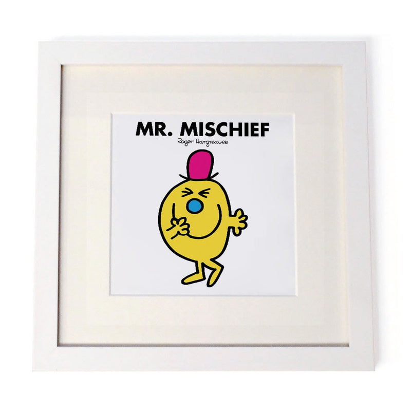 Mr. Mischief White Framed Print