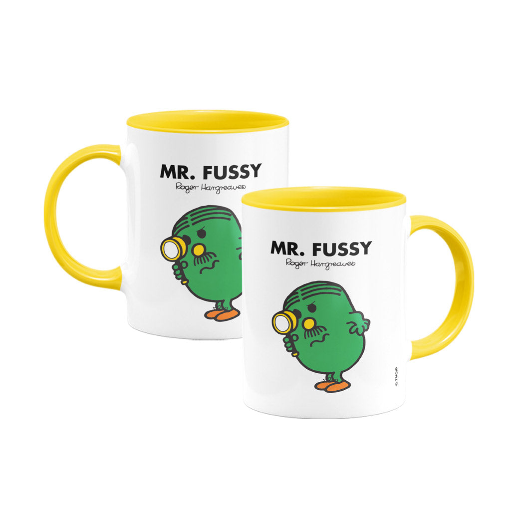 Mr. Fussy Large Porcelain Colour Handle Mug - Bright Gift for Te