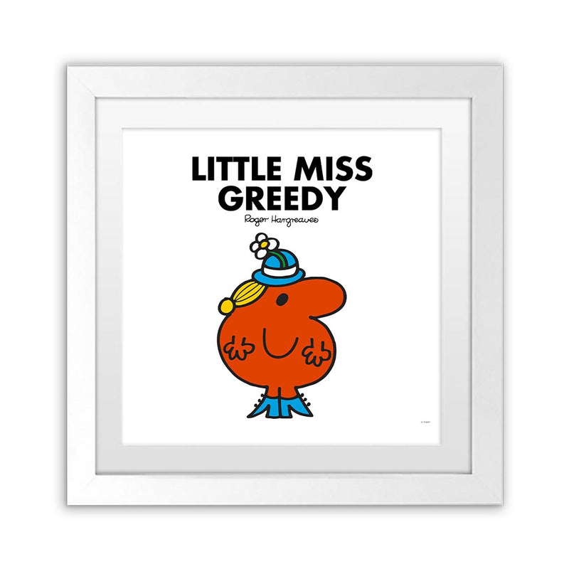 Little Miss Greedy White Art Print