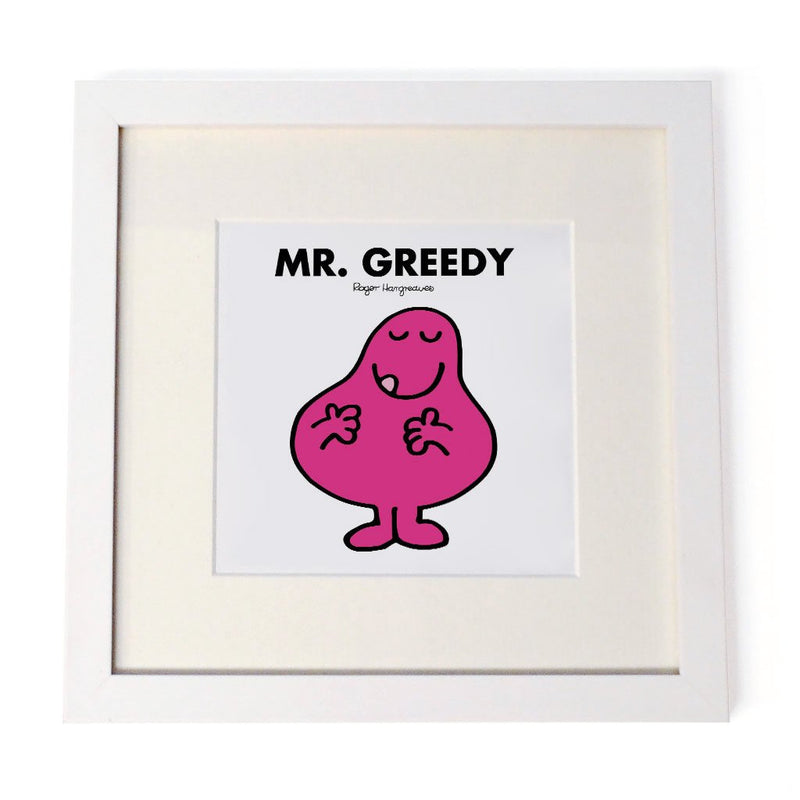 Mr. Greedy White Framed Print
