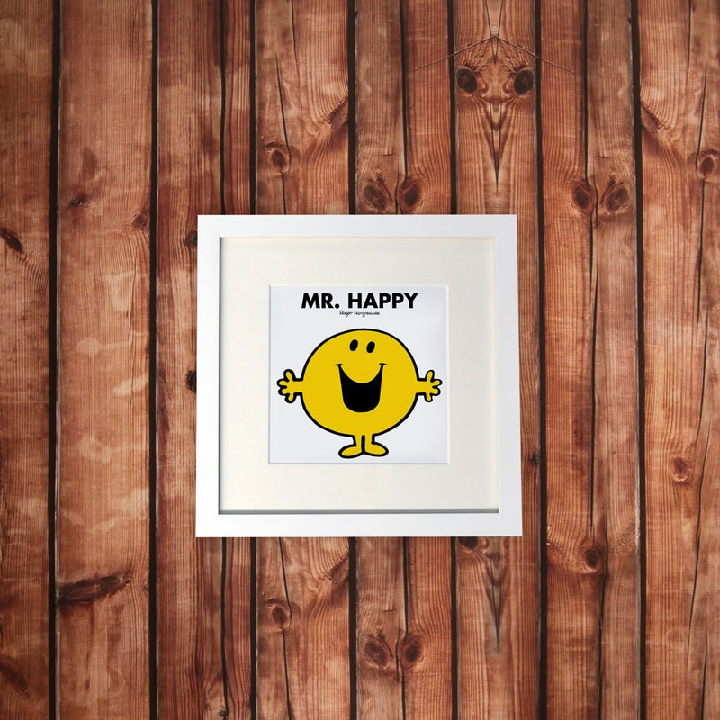 Mr. Happy White Framed Print (Lifestyle)